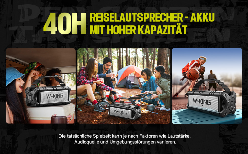 W-KING Портативна Bluetooth Колонка 90W з Глибоким Басом, 40 годин роботи, IPX6 Водостійкість, Powerbank, TF-карта, NFC, AUX, BT 5.0, EQ, для Outdoor, Зелений (Чорно-Білий)