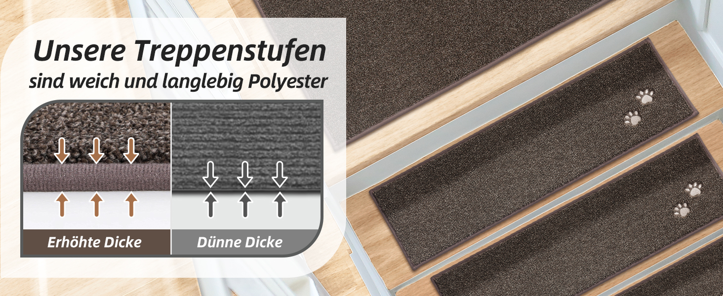 BEQHAUSE Non-Slip Stair Treads - 15 Piece Set - Washable Carpet for Stairs - Safe for Kids, Seniors & Pets - 100% Polyester with TPE Backing - 22x70cm