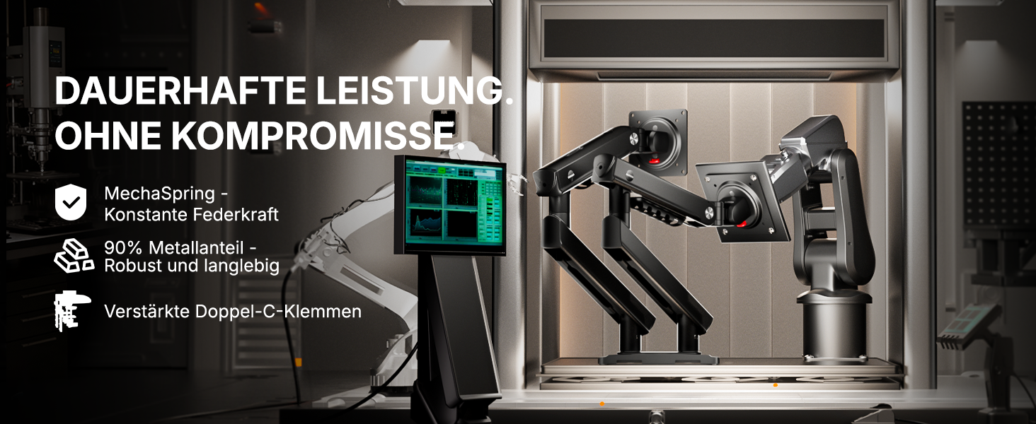 Кронштейн для двох моніторів HUANUO FlowLift Pro MechaSpring, 13–32 дюйми, до 9 кг, VESA 75/100 мм, регулювання нахилу, повороту та обертання, для геймінгу та офісу