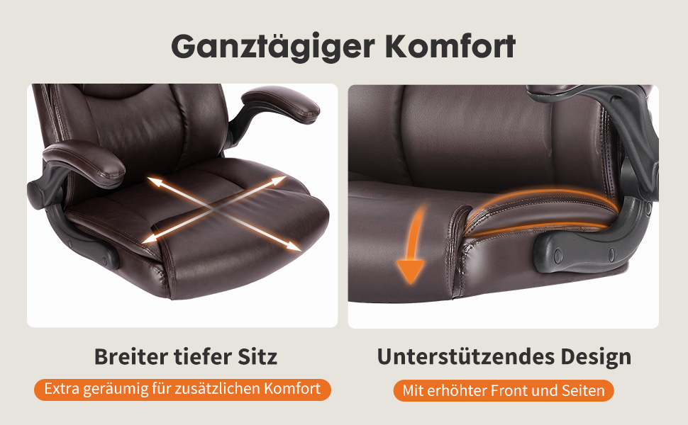 Крісло шеф-кухаря Sweetcrispy з PU шкіри, ергономічне офісне крісло, комп'ютерне крісло з підйомними підлокітниками, геймінгове крісло для роботи та відпочинку, (темно-коричневе)