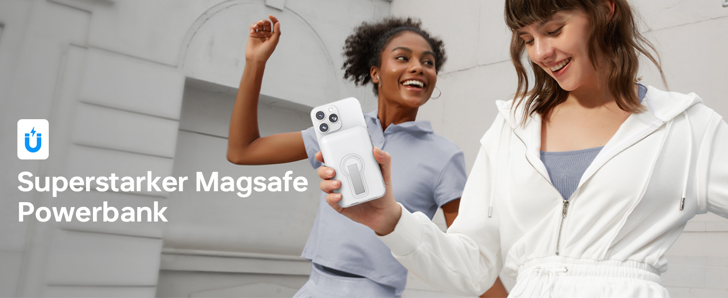 Пауербанк MagSafe 12000mAh з бездротовою зарядкою для iPhone, PD 22.5W, USB-A вихід, LED-дисплей, Type-C вхід/вихід, білий