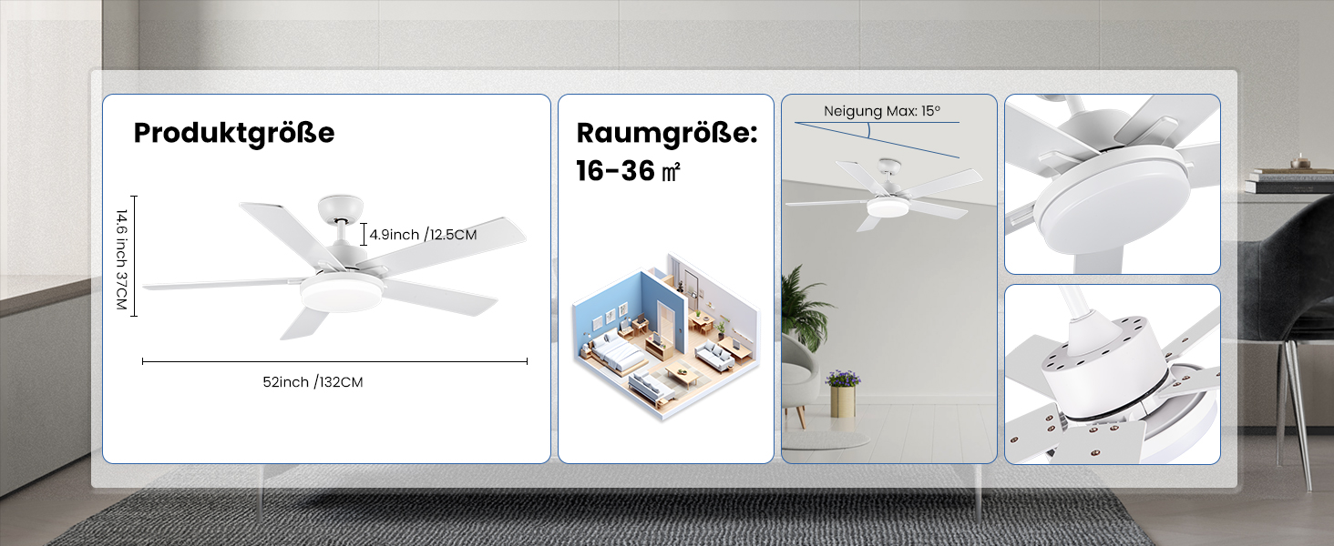 Стеляний вентилятор Newday 153 см з підсвіткою та пультом керування, 5 лопатей, DC мотор, реверс, пам'ять, регулювання яскравості (білий)