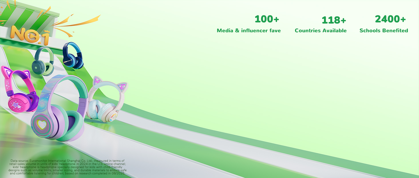 iClever Бездротові навушники для дітей з LED-підсвічуванням, Over-Ear, Bluetooth 5.2, мікрофон, рожевий градієнт, час роботи 85 годин