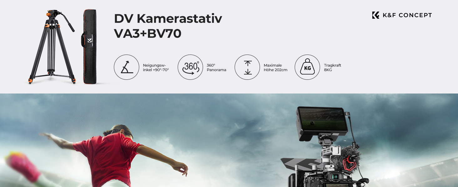 Відеоштатив K&F Concept 202 см з гідравлічною головою та швидкою зміною платформи, посилений тринога для DSLR, відеокамер та дзеркальних камер, навантаження до 8 кг