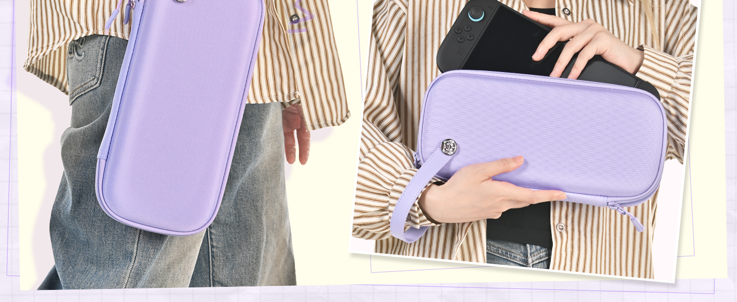 Чохол для Nintendo Switch 2 innoAura Switch 2 Tasche, фіолетовий (Galaxy Lila) - водостійкий, з амортизацією, відділенням для AirTag та великою сітчастою кишенею