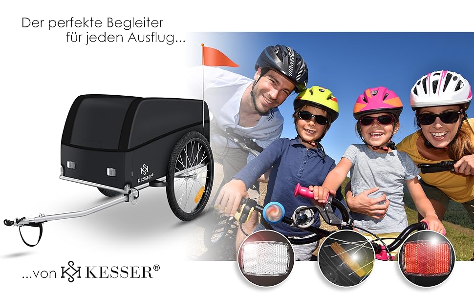 Причіп для велосипеда KESSER® вантажний, 120 літрів, чорний, з дахом та функцією складання