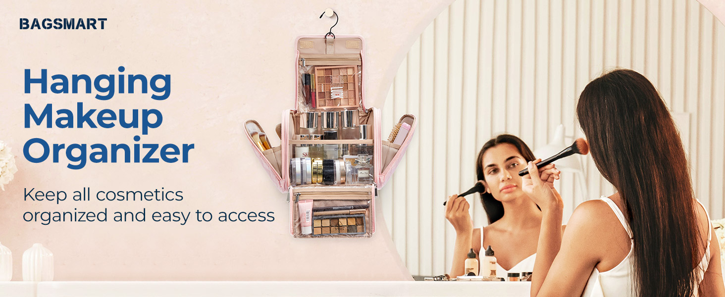 Органайзер для косметики BAGSMART, велика косметичка для жінок, чорний, з петлею для підвішування