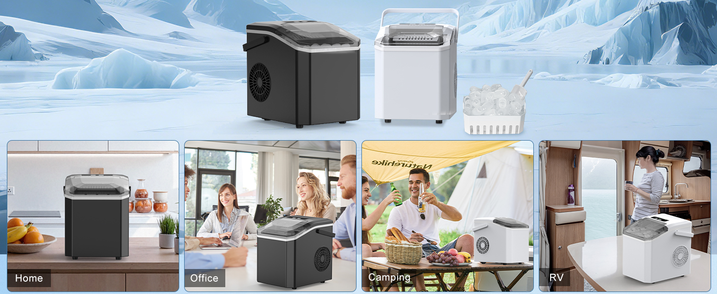 Льодогенератор Ice Cube Maker 12 кг/24 год, 2 розміри кубиків льоду, самоочищення, білий - для дому, офісу, бару