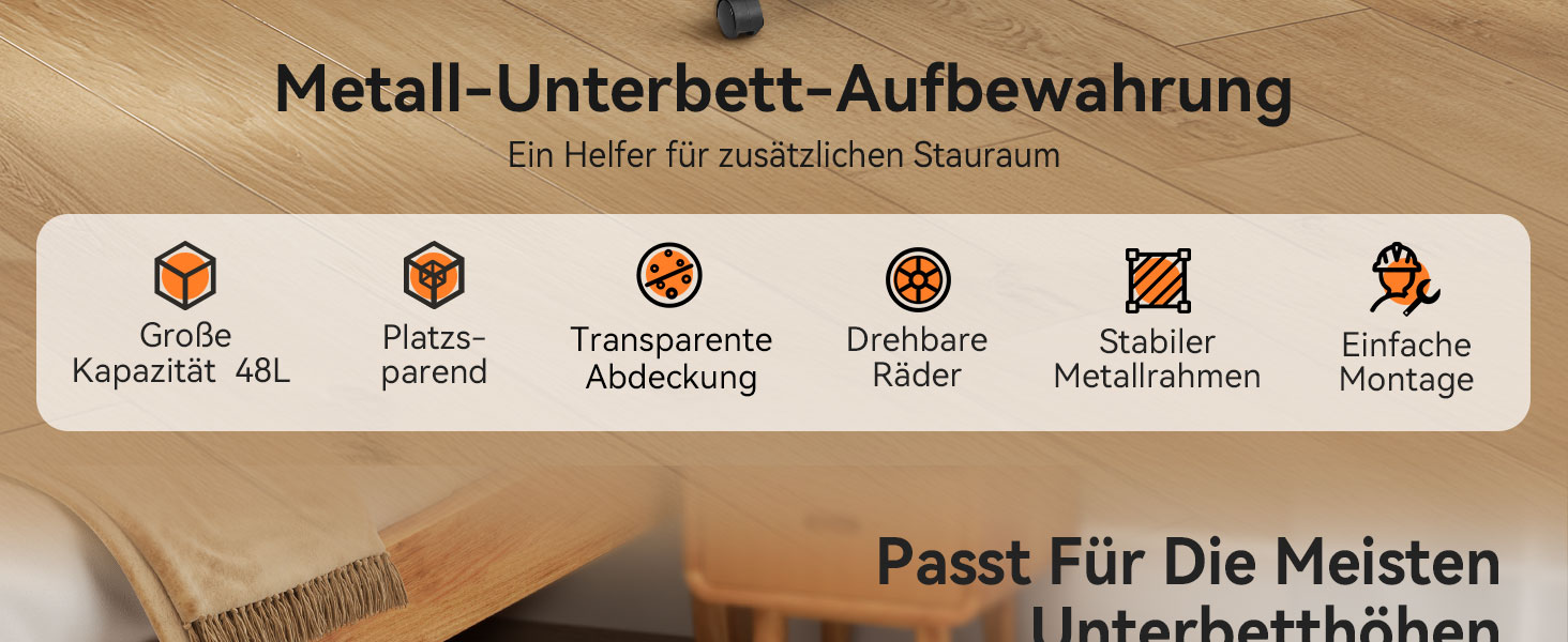 Підліжкова комода з колесами 2 шт., 48 л, ящик для зберігання під ліжком з кришкою та металевим каркасом, складана підліжкова коробка з колесами для одягу, постільної білизни, взуття, 48 л * 2, липучка