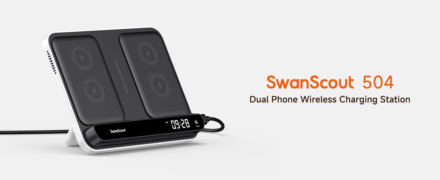 Двопортова індукційна зарядка SwanScout 504 для 2 телефонів (30W) - iPhone, Samsung, AirPods, Galaxy Buds