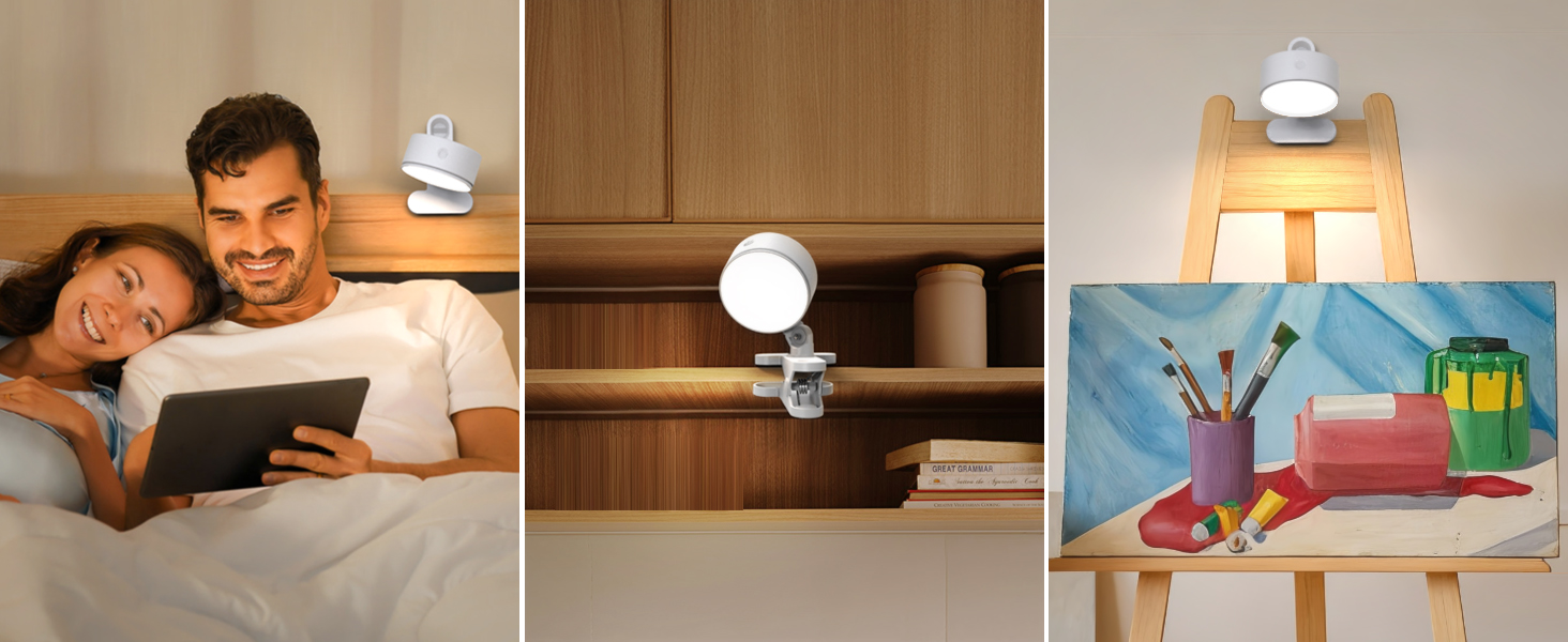 Нічник на ліжко акумуляторний бездротовий з USB-C, 5000mAh, з кліпсою, димуючий, з пультом, LED, 360° поворотний, для спальні, кемпінгу (білий)