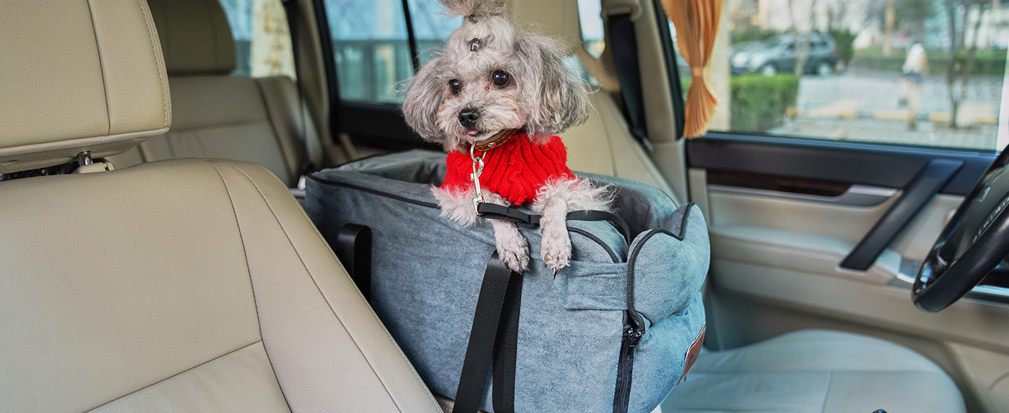 Автокрісло для собак та котів, до 6 кг, знімний та миючий чохол, для середньої консолі, замша