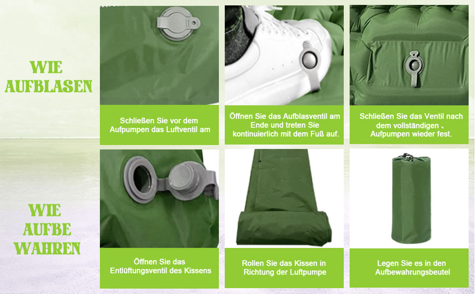 Надувний килимок для кемпінгу Mumisuto Isomatte 2 особи з самонадуваємою основою, насосом та подушкою, 196x125x9 см, зелений