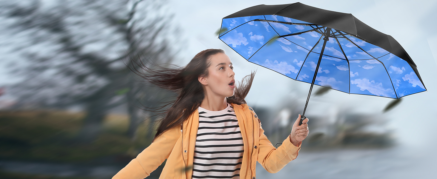 TECKNET Парасолька від вітру, велика автоматична парасолька з 10 спицями, 104 см, для чоловіків та жінок (Небесно-блакитний)