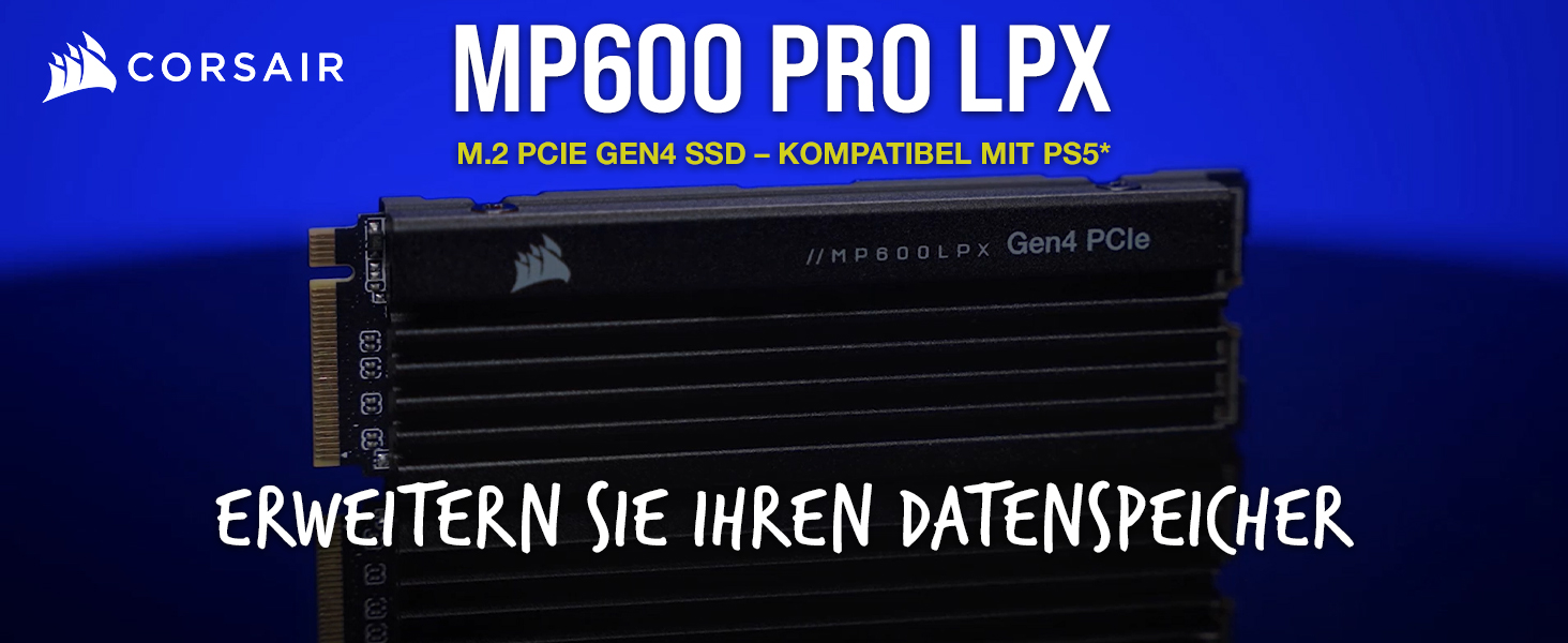 SSD Corsair MP600 PRO LPX 4TB M.2 NVMe PCIe Gen4 для PS5 (7100 МБ/с, 6800 МБ/с, компактний форм-фактор)
