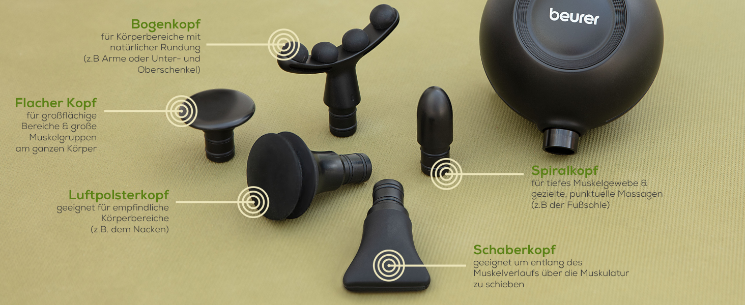 Beurer MG 99 Massage Gun - Cordless Muscle Massager with 4 Attachments & 5 Intensity Levels | Percussion Therapy for Trigger Points & Muscle Relaxation