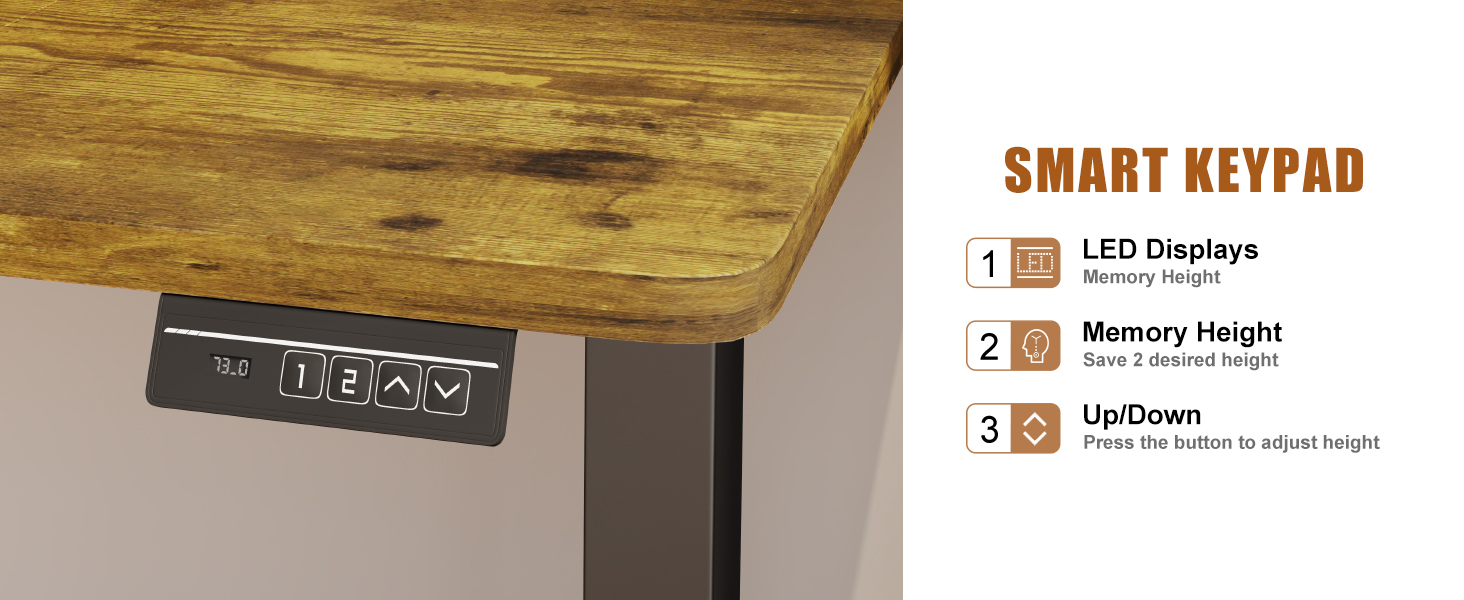 Adjustable Height Standing Desk with Monitor Stand - Electric Ergonomic Desk, 120x60cm & 180x80cm White/Vintage Brown