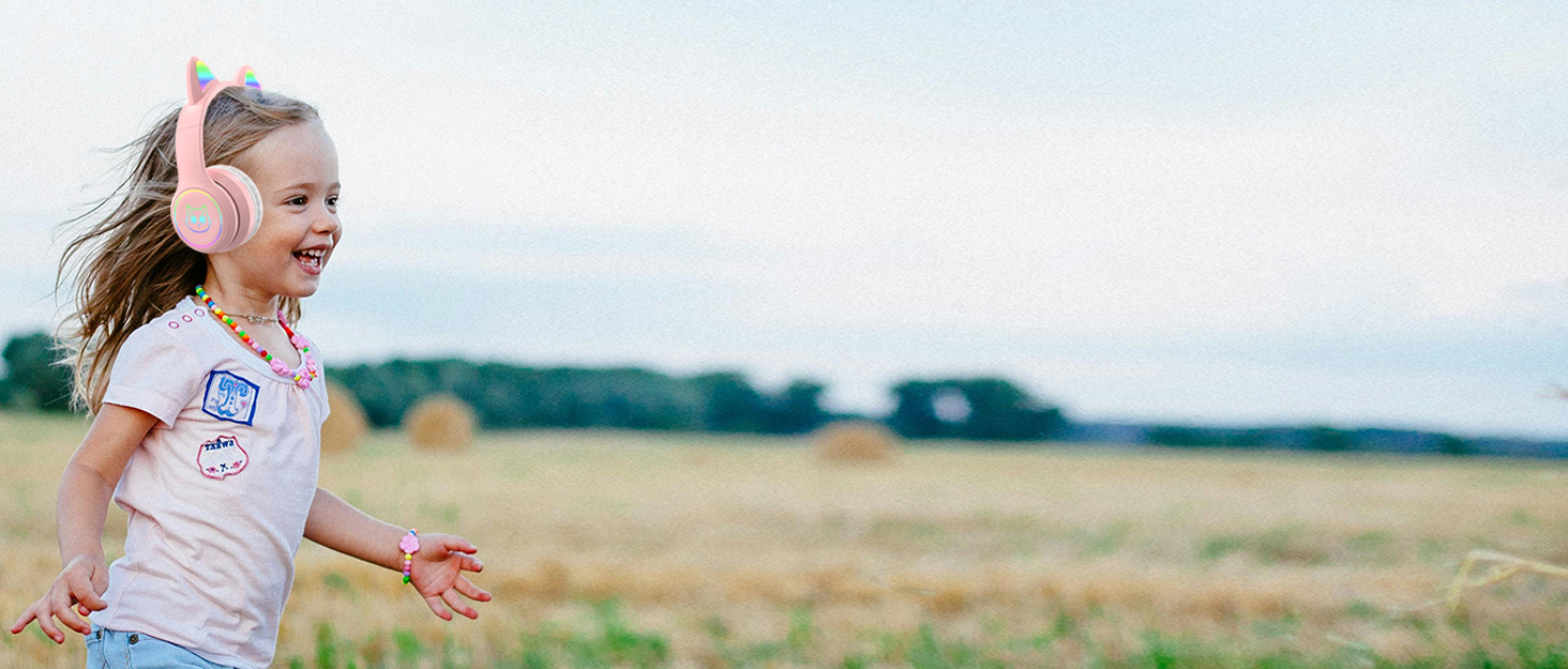 Бездротові навушники IFecco для дітей з мікрофоном, Bluetooth, LED-підсвітка, котячі вушка, рожево-фіолетові, для iPad/планшету/телефону/школи