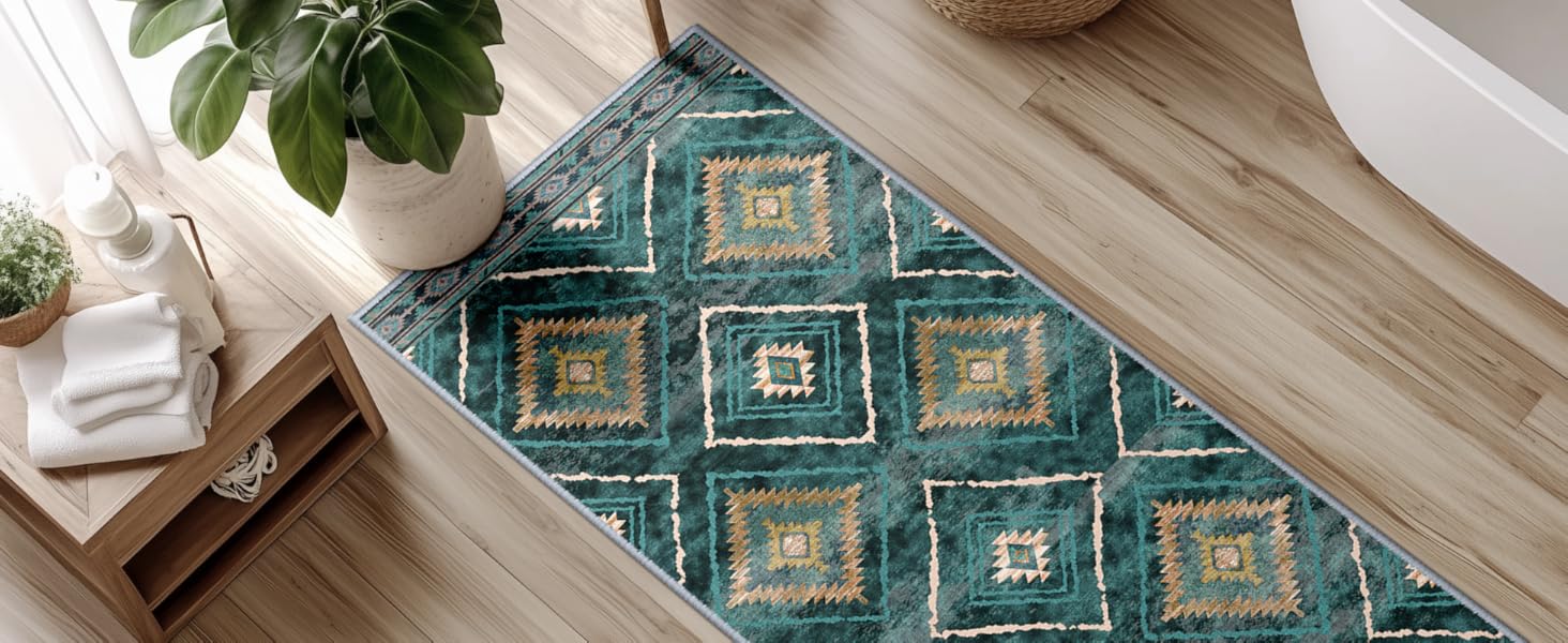 Килимок-довгий килим для коридору 60 x 180 см, неслизький для кухні, з коротким ворсом, пральний, складаний, у стилі бохо – для коридору, кухні, вітальні та офісу, чорно-білий 60 x 180 см