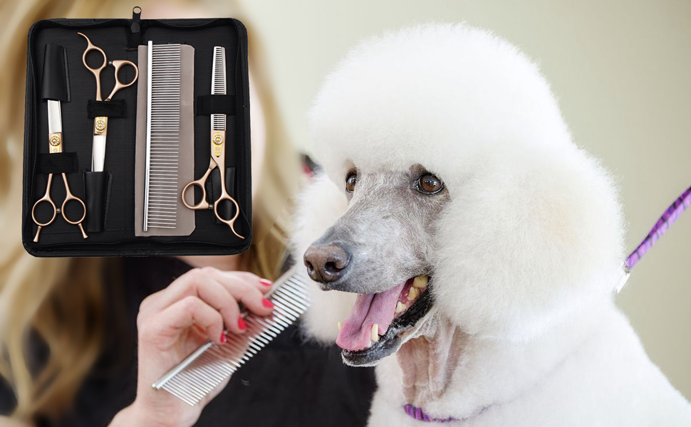 Професійний набір для грумінгу собак Dream Reach 7 дюймів: 440C сталь, набір з 3 ножиць (пряма, вигнута, розріджуюча)