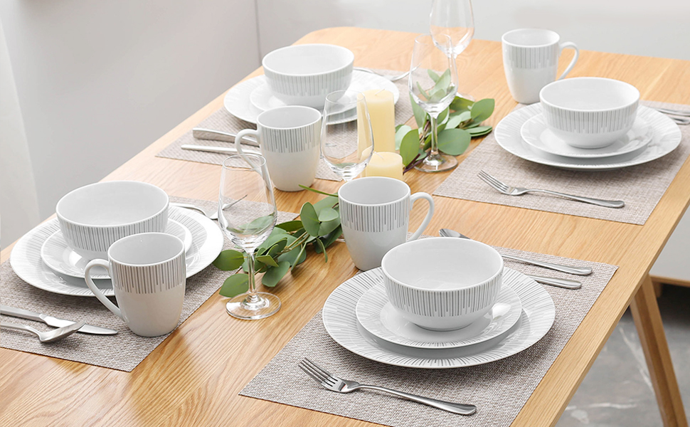 Набір посуду VEWEET FRAME на 4 особи (16 предметів): тарілки, миски, чашки, порцеляна