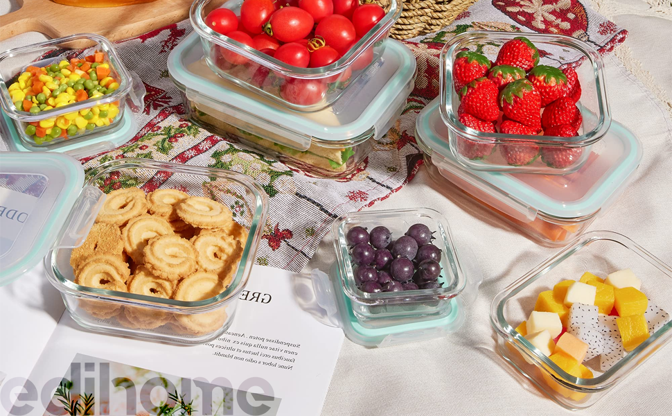 Контейнери для зберігання продуктів Edihome, 14 шт (7 контейнерів + 7 кришок), прозорі, BPA-free