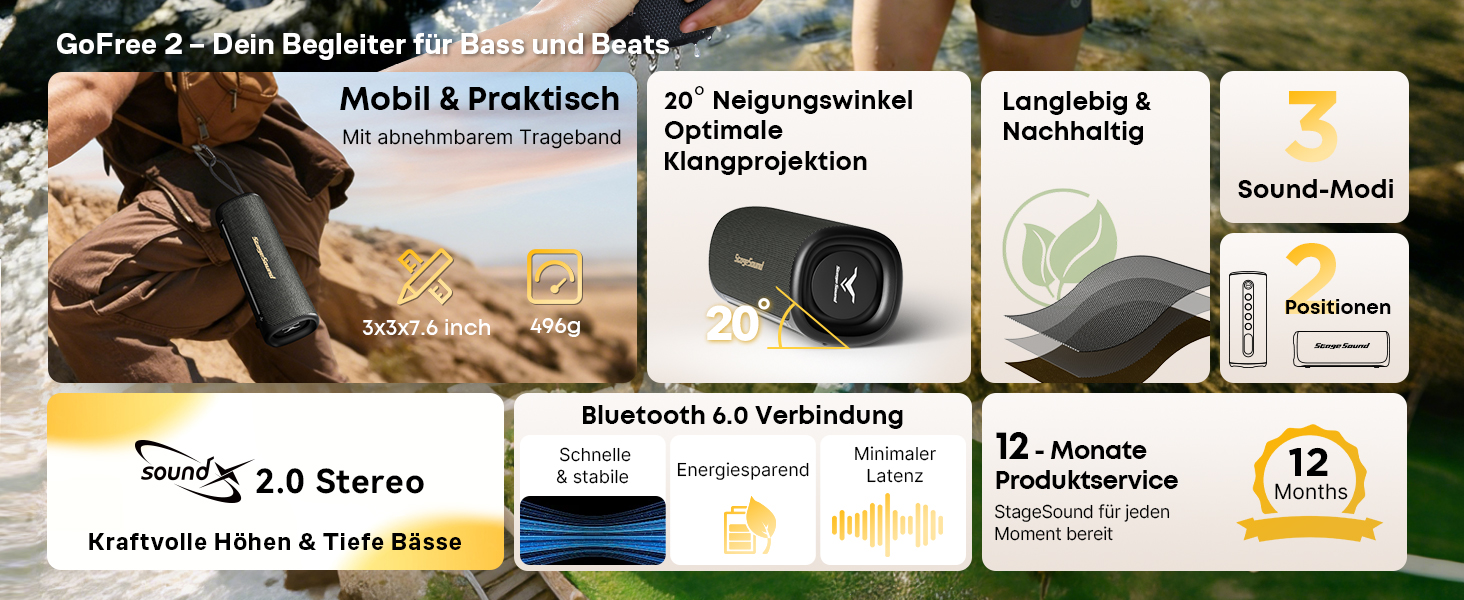 Портативна Bluetooth колонка StageSound 40W з басами, RGB підсвіткою, IP67 водонепроникна, TWS стерео, 12 год автономії для подорожей, кемпінгу, вечірок