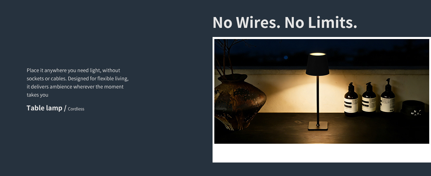 Світлодіодна настільна лампа бездротова LED для вулиці та дому, димована, з акумулятором 5200mAh, водонепроникна IP54, чорна