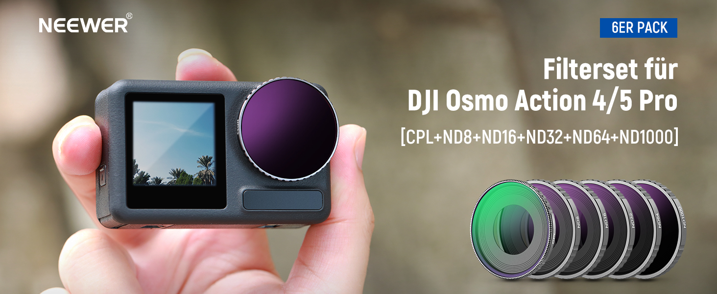 Набір фільтрів NEEWER CPL та ND для DJI Osmo Action 4/5 Pro (4 шт.): CPL, ND8, ND16, ND32. Фільтри для екшн-камери з багатошаровим покриттям.