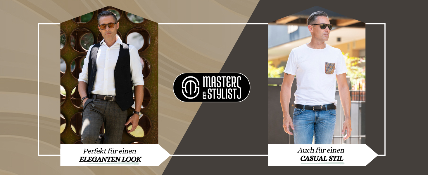 Чоловічий шкіряний ремінь Masters & Stylists з автоматичною пряжкою, коричневий/чорний, ширина 3,1 см, довжина 110/120 см, з подарунковою коробкою