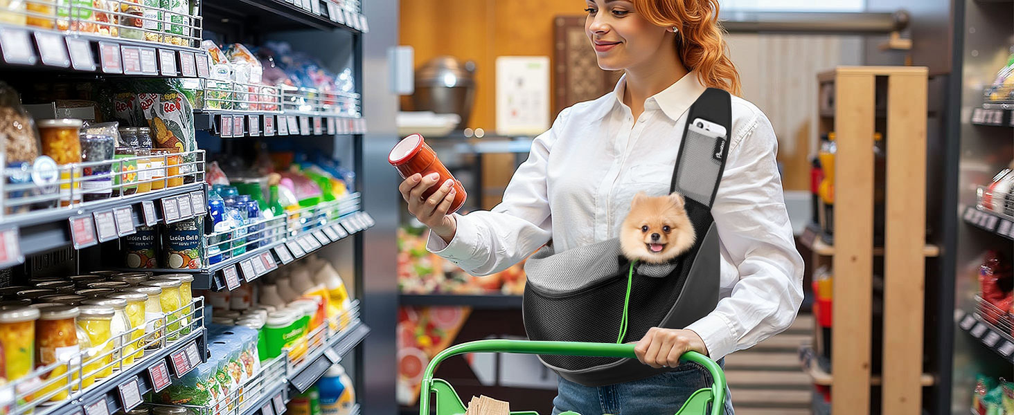 Pawaboo Сумка-переноска для собак, оновлена модель з кишенею для телефону, регульована, чорна, S