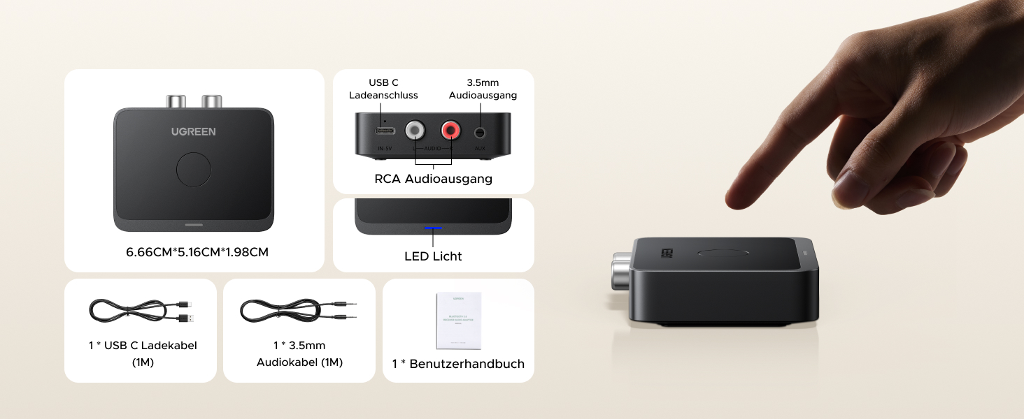Адаптер Bluetooth 6.0 UGREEN з LDAC декодером, Hi-Res Audio, сумісний з колонками та автомагнітолами
