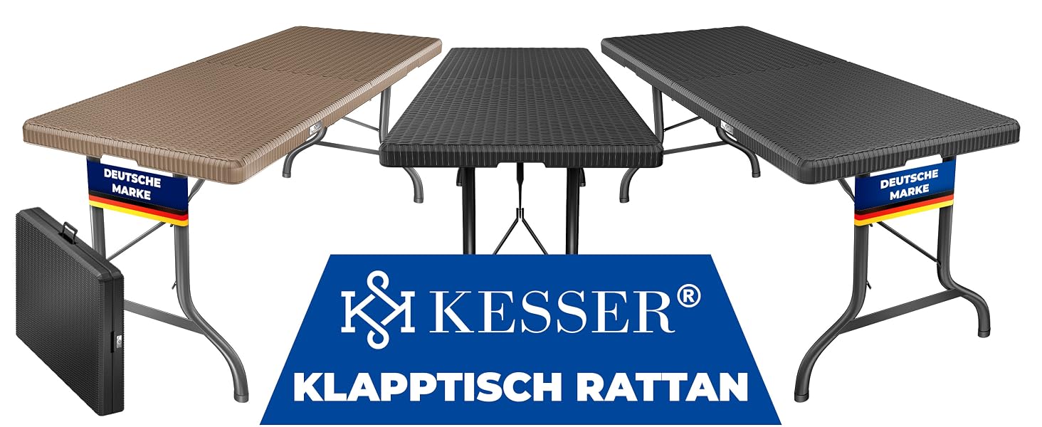 Складний обідній стіл KESSER® 183x76 см, ротанг, для кемпінгу, саду, тераси, балкона, 6 осіб, антрацит