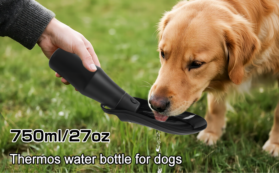 Водяна пляшка для собак на прогулянці - не протікає, з нержавіючої сталі, подвійні стінки, вакуумна ізоляція, 750 мл, чорна