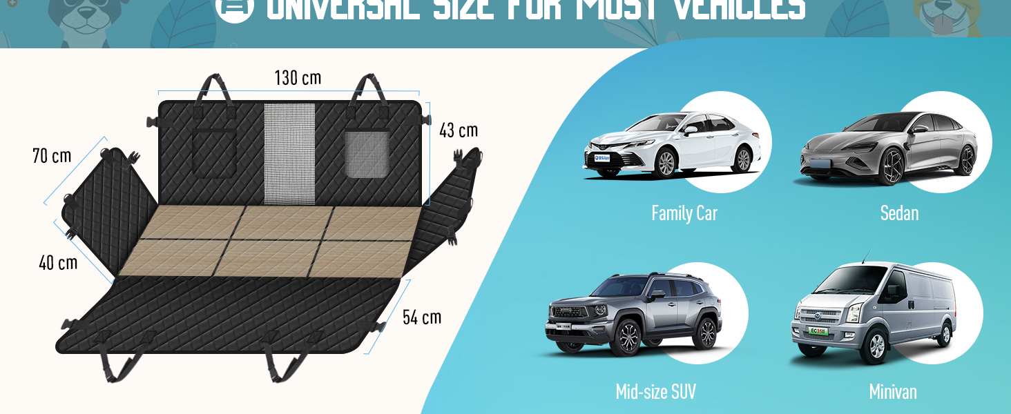 Waterproof Car Seat Cover for Dogs with Wood Board & Seat Belts - XXL Black