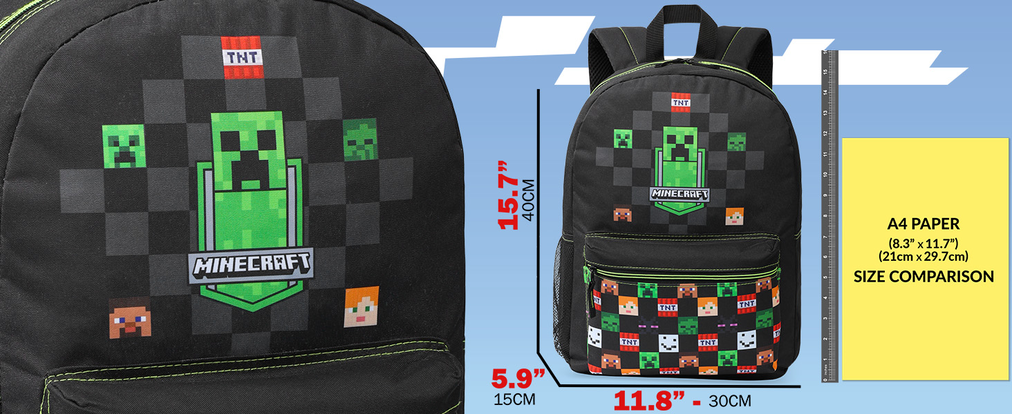 Рюкзак Minecraft для дітей, шкільний ранець з сітчастою кишенею та м'якими лямками - подарунок для хлопчиків (чорний)