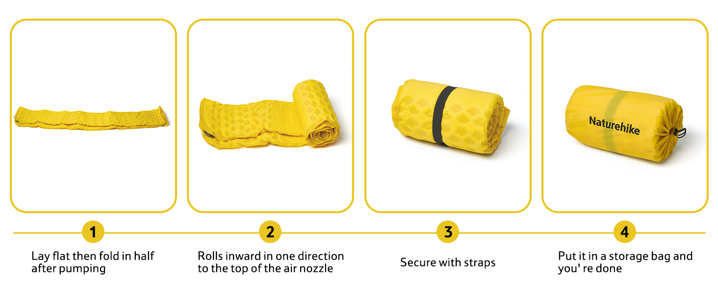Каремат надувний Naturehike Yugu, 3.5 см, компактний, для кемпінгу, трекінгу та спорту (жовтий, форма