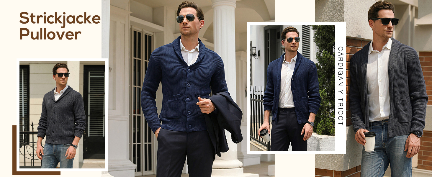 iClosa Кардиган чоловічий з V-подібним вирізом, легкий, в'язаний, з ґудзиками, чорний (Y-schwarz), XL