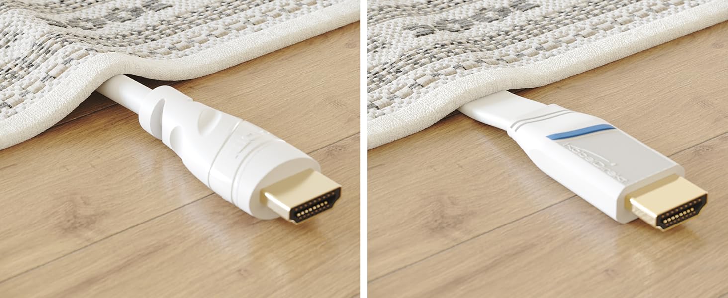 Плоский HDMI кабель KabelDirekt – 2 метри, 4K@60Hz, Ethernet, для Blu-ray, PS5/Xbox Series X/Switch, білий