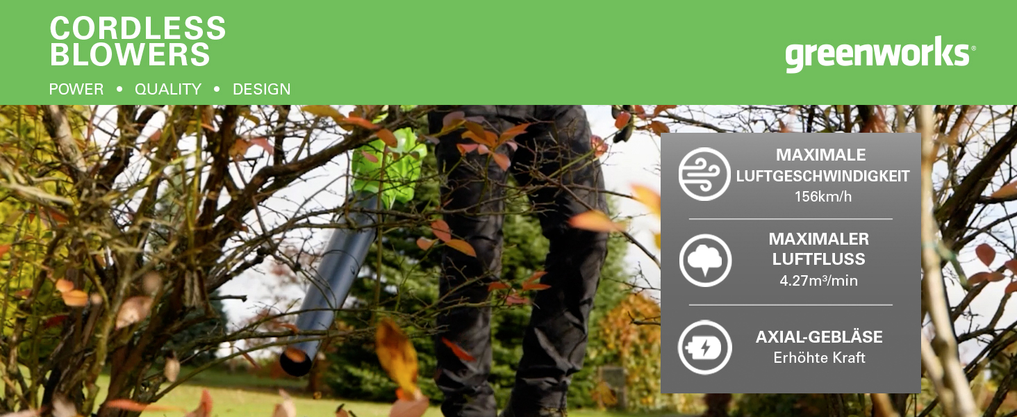 Greenworks G24ABK2 Axial Cordless Leaf Blower, 156 km/h, 4.27 m³/min, 24V 2Ah Battery & Charger, 3-Year Warranty