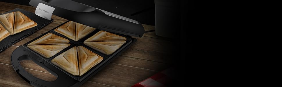 Сендвічниця Cecotec Rock'nToast Family Waffle: 1500W, 4 вафлі, антипригарне покриття, 180° поворот, швидкий нагрів, нержавіюча сталь, індикатор температури, рівномірне підсмажування, для сендвічів та вафель