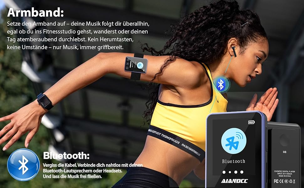 MP3-плеєр Bluetooth 5.3 зі спортивним кліпом та браслетом, 1.77