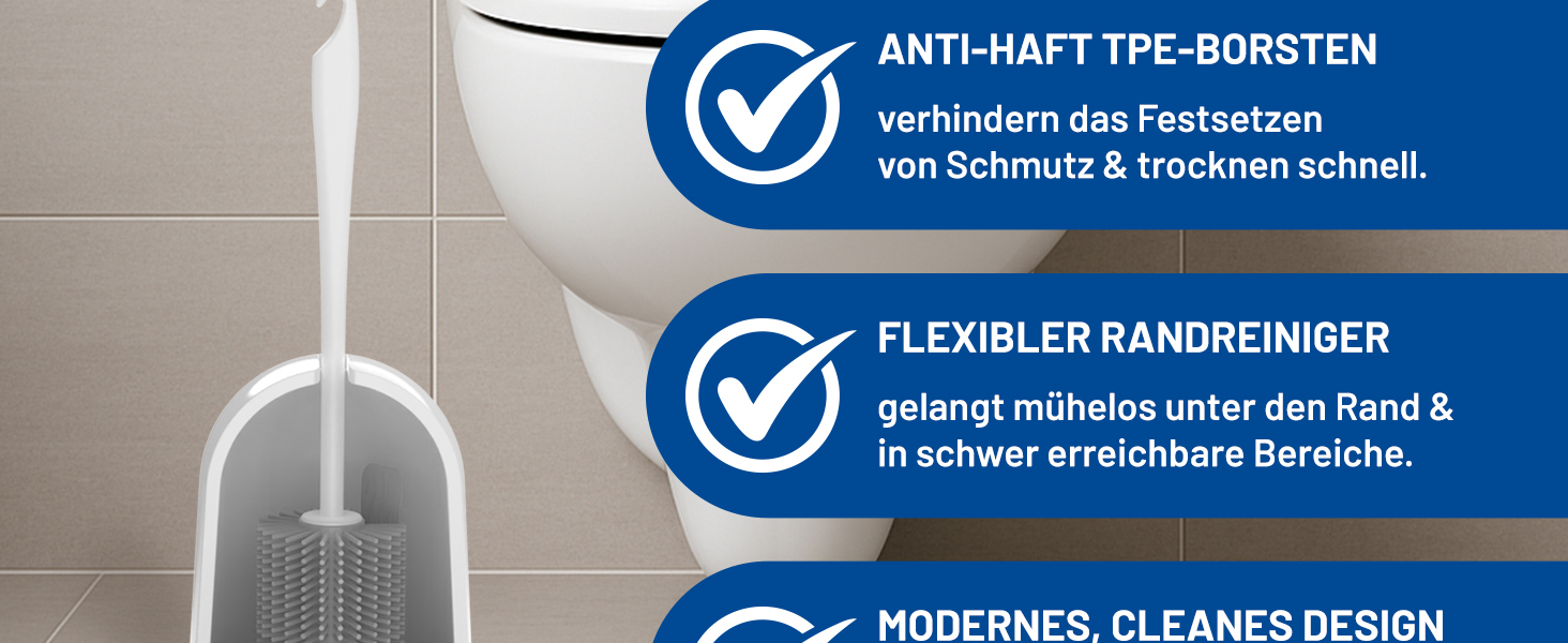 Набір для туалету Rival Recycling з щіткою для обідка унітазу – ергономічна щітка для унітазу з перероблених матеріалів, для швидкого та ретельного очищення, з тримачем (білий, Meiler)