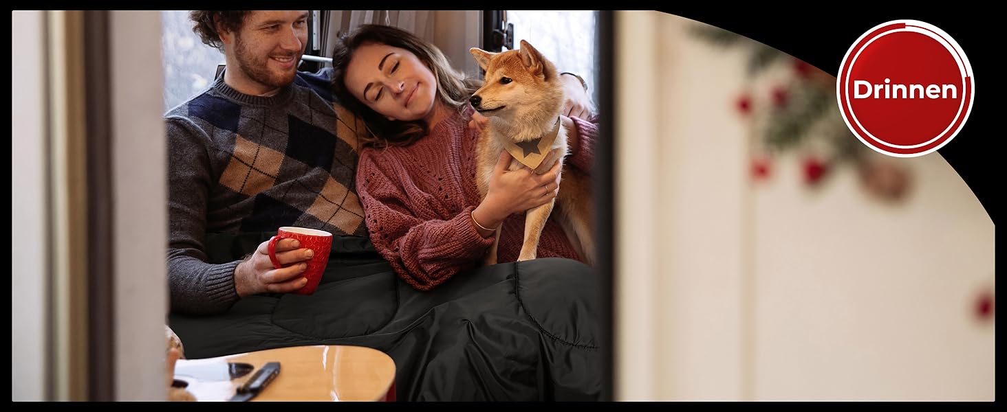 Спальний мішок на дво персони Ohuhu 220x150 см, чорний - для кемпінгу, подорожей, сім'ї та фестивалів