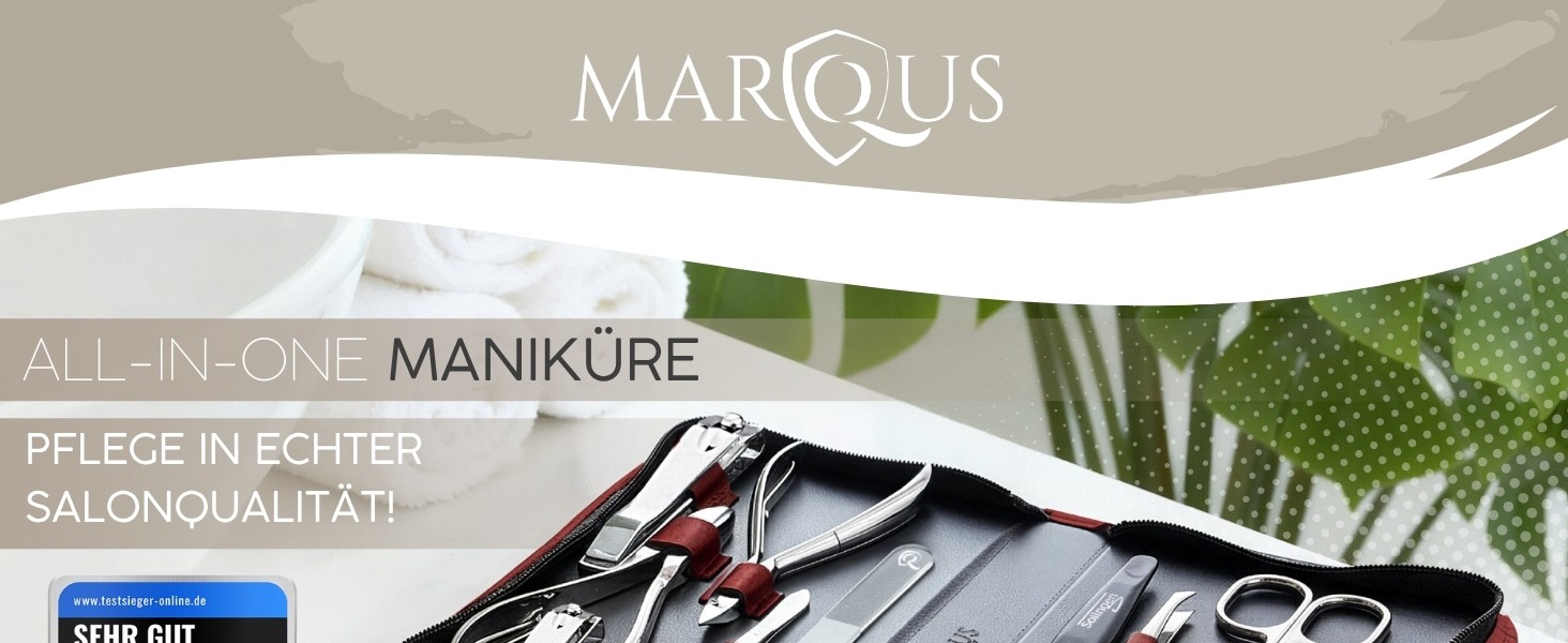 Набір для манікюру та педикюру marQus Solingen - 12 предметів у шкіряному етиулю, повний комплект для догляду за руками та ногами, блакитний