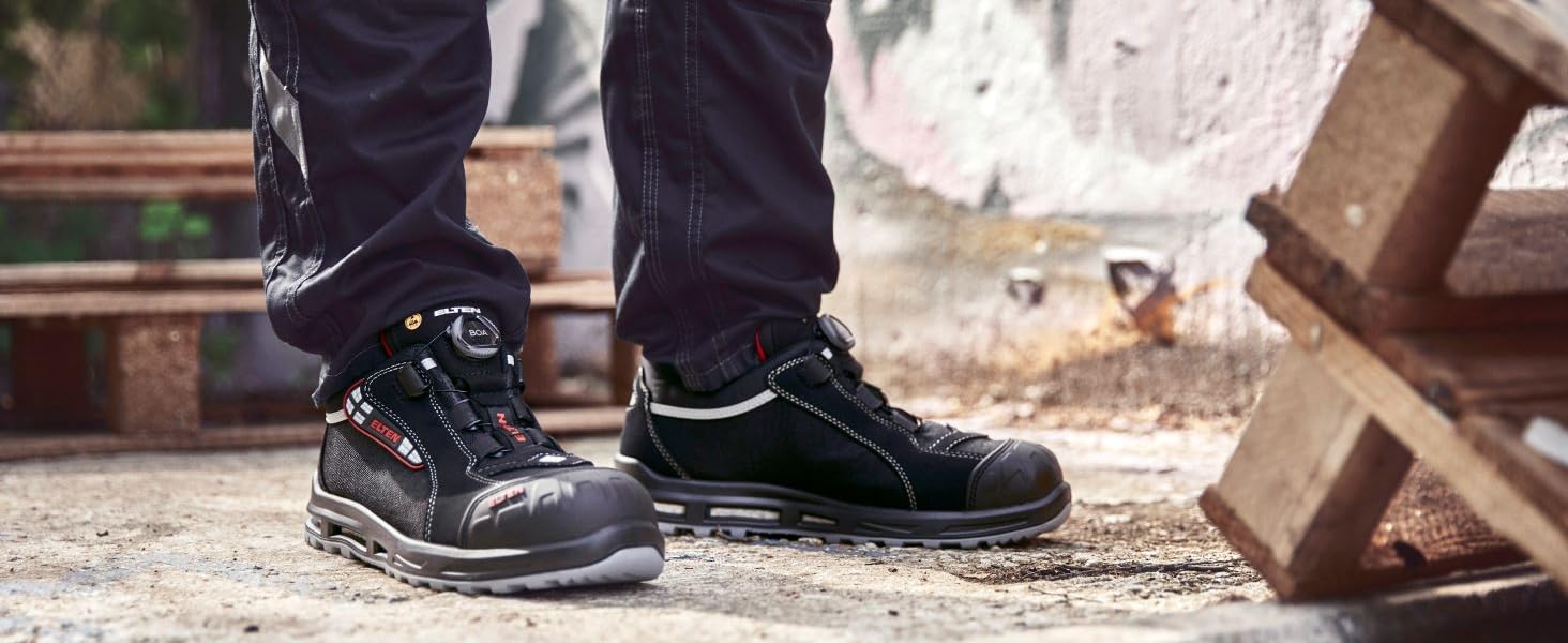 Робочі черевики ELTEN SANDER Pro ESD S3 для чоловіків, текстиль, пластикова капа (легша за сталеву), чорно-червоні, розмір 44 EU Single