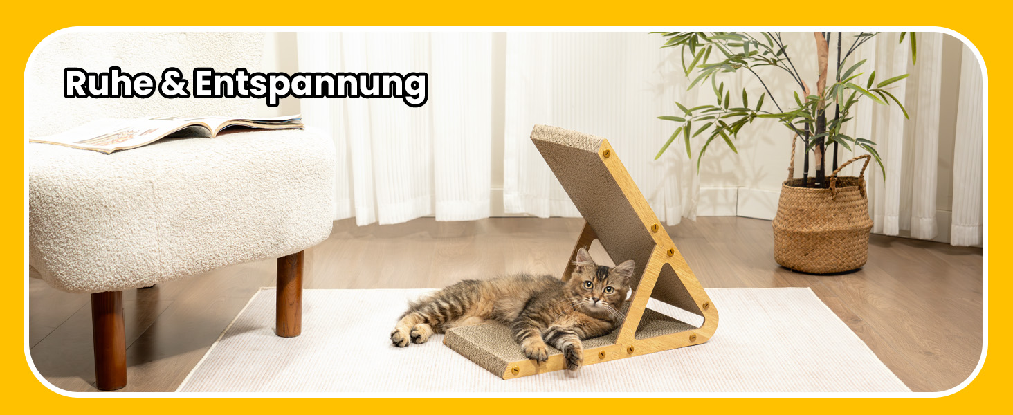 Кігтеточка для котів з коробкою та 4 змінними шарами з картону - велика кігтеточка з міцного гофрокартону, двосторонні шари з картону з наклейками - місце для відпочинку котів у квартирі, захист меблів. Велика коробка для котів + 4 кігтеточки + наклейки (Велика, A-Frame)