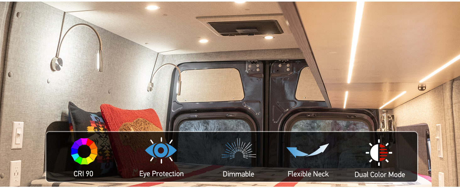 Світлодіодна лампа для кемпера Acegoo 12V/24V з USB зарядкою, червоним нічником, димуванням та гнучким кронштейном