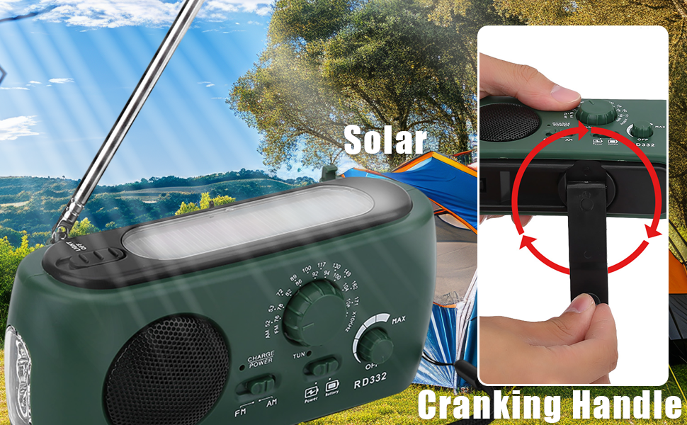 Радіо Elprico з ручним приводом, сонячне, AM/FM, з LED-ліхтариком, для надзвичайних ситуацій, дому та активного відпочинку