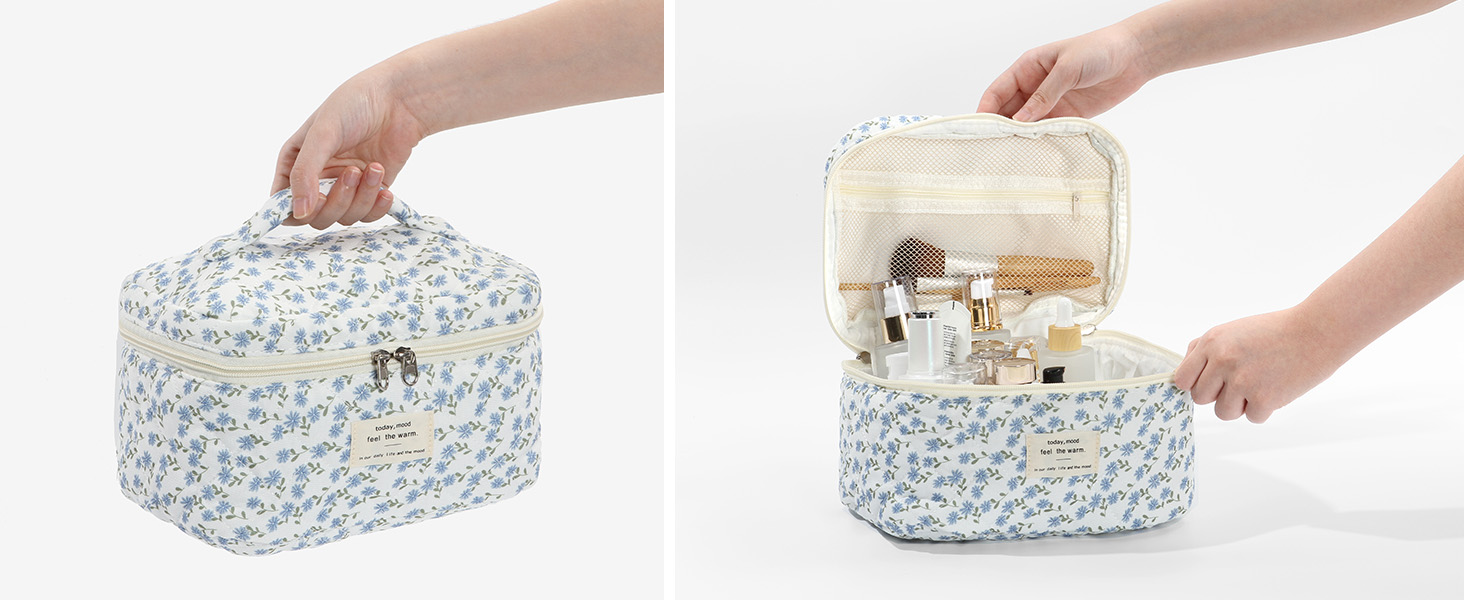 Набір косметичок 3 шт. з квітковим візерунком, дорожні та повсякденні | Косметичка для макіяжу для жінок та дівчат (Блакитний Павич)